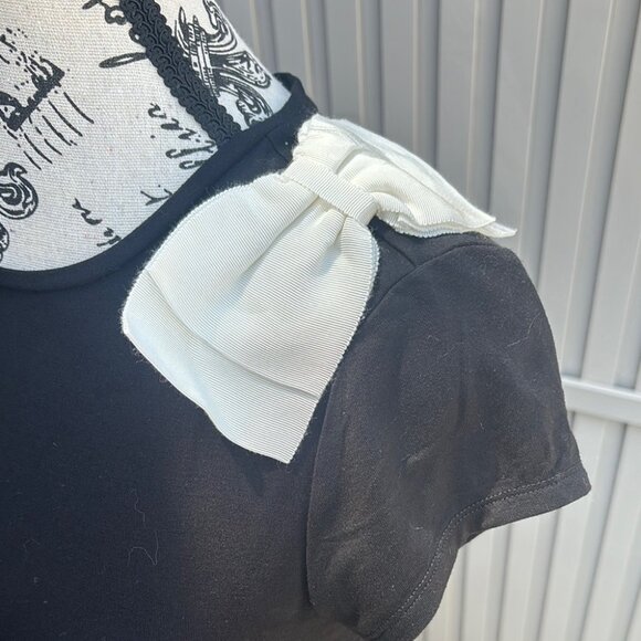 Ted Baker London Black Fitted T-Shirt Large White Bow Shoulder Detail - Picture 2 of 11